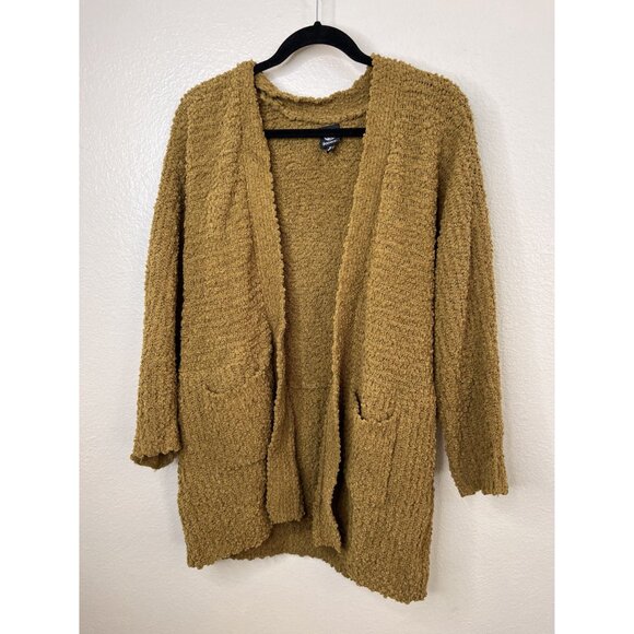 Bobeau Womens Open Front Textured Cardigan Green Brown M Cocoon Style Pockets - Picture 2 of 8